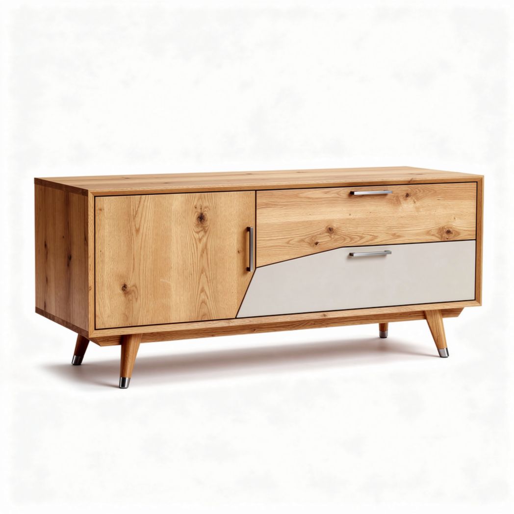 Mobile contenitore in legno con ante in vetro per soggiorno – 120 x 40 x 50 cm