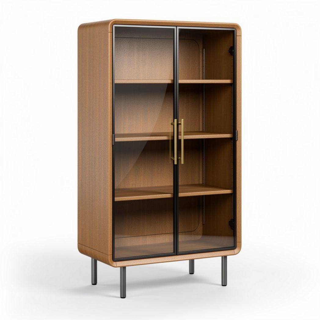Mobile vetrina in legno con ante in vetro per soggiorno – 85 x 50 x 40 cm