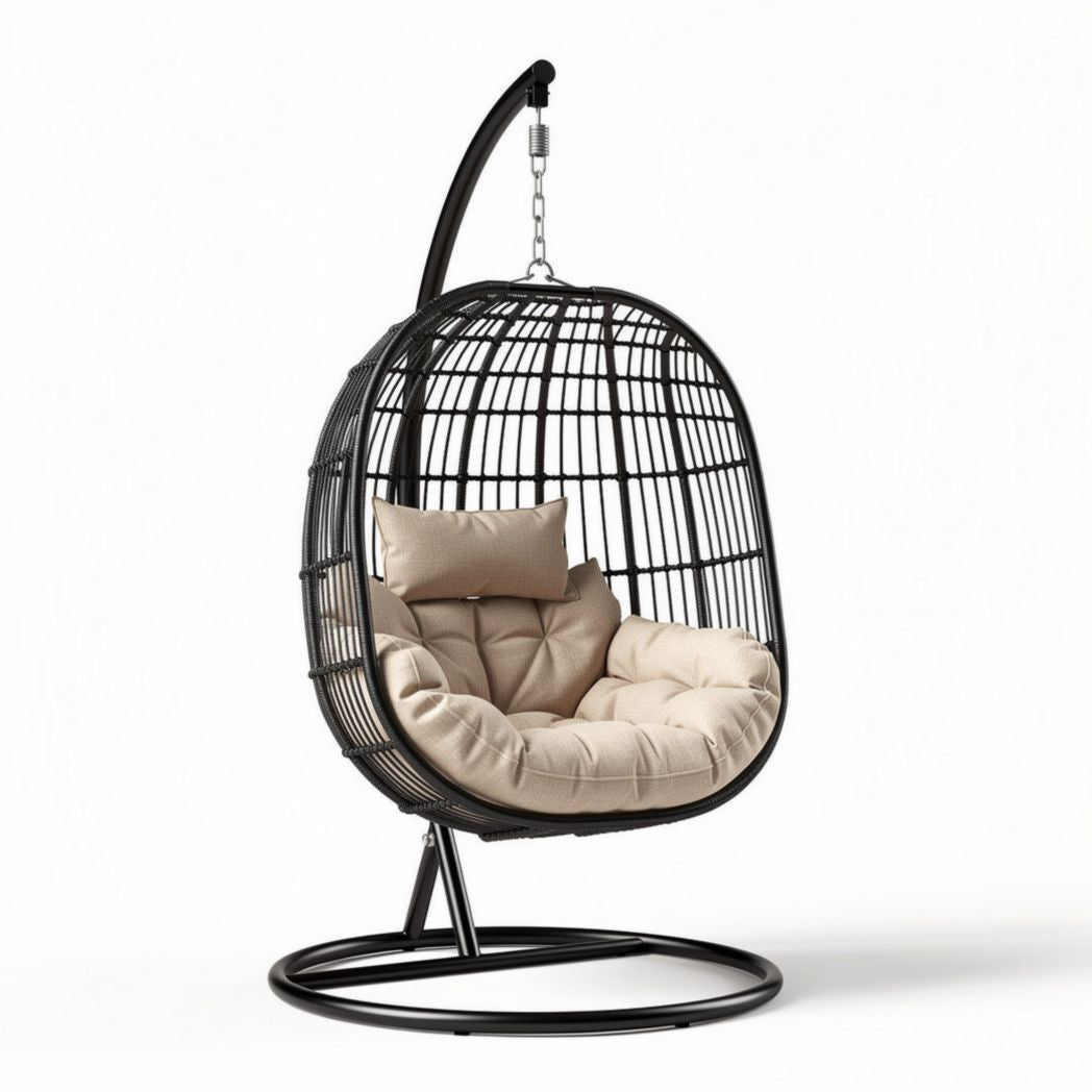 Sedia a dondolo sospesa in rattan per giardino – 100 x 80 x 130 cm
